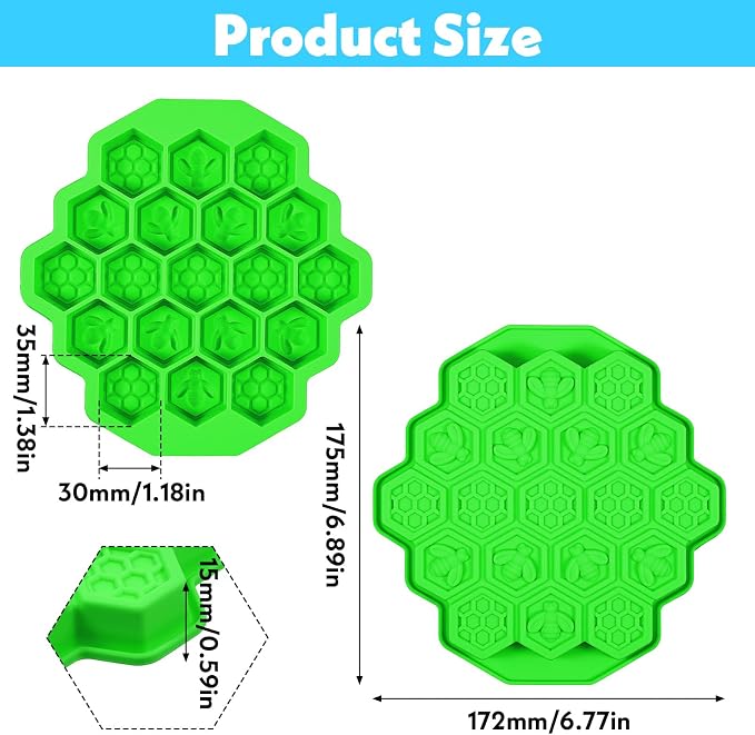19 Cavity Honeycomb Silicone Mold, Food Grade Bee Silicone Baking Mold, Non-Stick Gummy Molds for Chocolate, Candy, Jelly, Ice Cube, Soap Making (Green) - Image 2