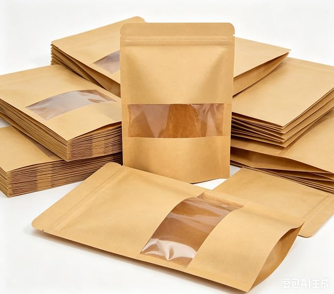 50 Pcs Resealable Bags for Small Business, Out Size 7.1"x10.2" Kraft | Sealable & Heat Sealable Paper Bags with Window, Stand Up Pounches Treat Bags For Packaging, Coffee Beans, Retail Display - Image 10