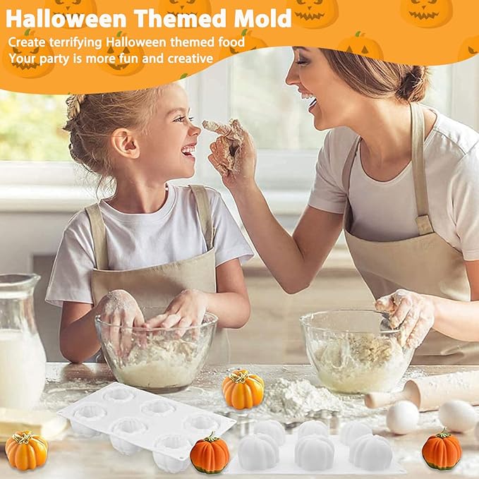 2Pcs 3D Pumpkin Silicone Mold Halloween Thanksgiving Fall Cupcake Baking Pan Mousse Tray Molds for Chocolate Pastry Jelly Soap