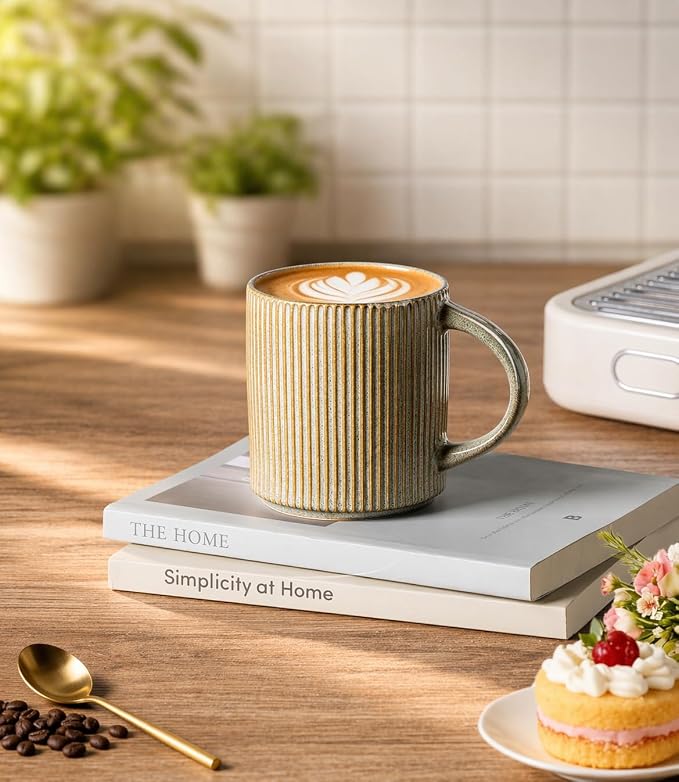 GBhome 12 oz Handmade Stoneware Coffee Mugs Set of 6 with Handles | Coffee Cups for Latte, Tea, Cocoa & Milk, Ideal for Daily Use&Gifts, Microwave & Dishwasher Safe, Desert Sage - Image 4