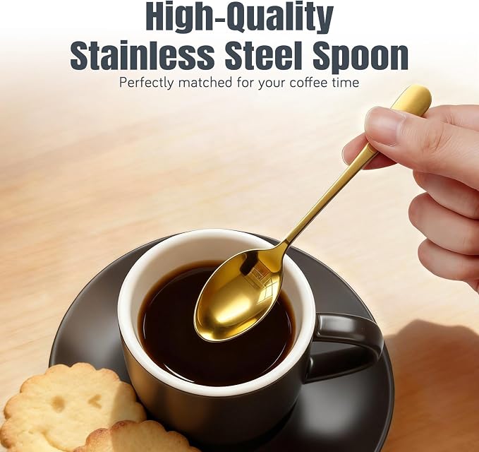Lareina 3-Ounce Espresso Cups Set of 4, Small Stackable Coffee Cups with Saucers, Spoons and Metal Stand, Ceramic Demitasse Mugs, Espresso Accessories for Machine, Black - Image 7