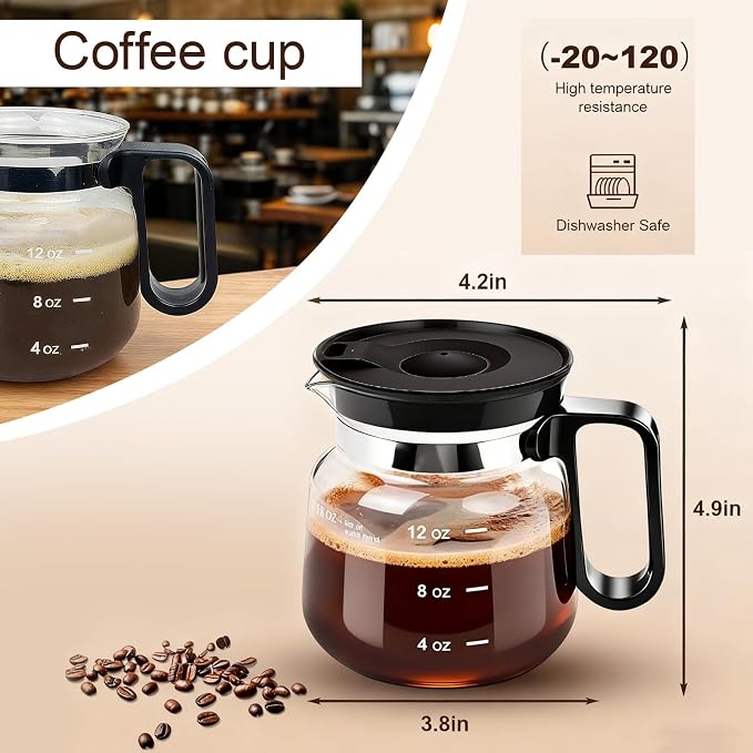 16 oz Clear Borosilicate Glass Coffee Pot Mug with Silicone Lid | Mini coffee pot design with cleaning brush for hot or cold drinks at home, in the office, or as a gift for coffee lovers - Image 7