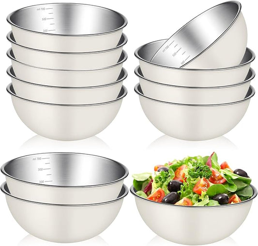 12 Pcs Stainless Steel Mixing Bowls Nesting Metal Prep Salad Bowls with Scale Reusable Baking Cooking Food Soup Storage Organizers for Kitchen Refrigerator (0.74qt)
