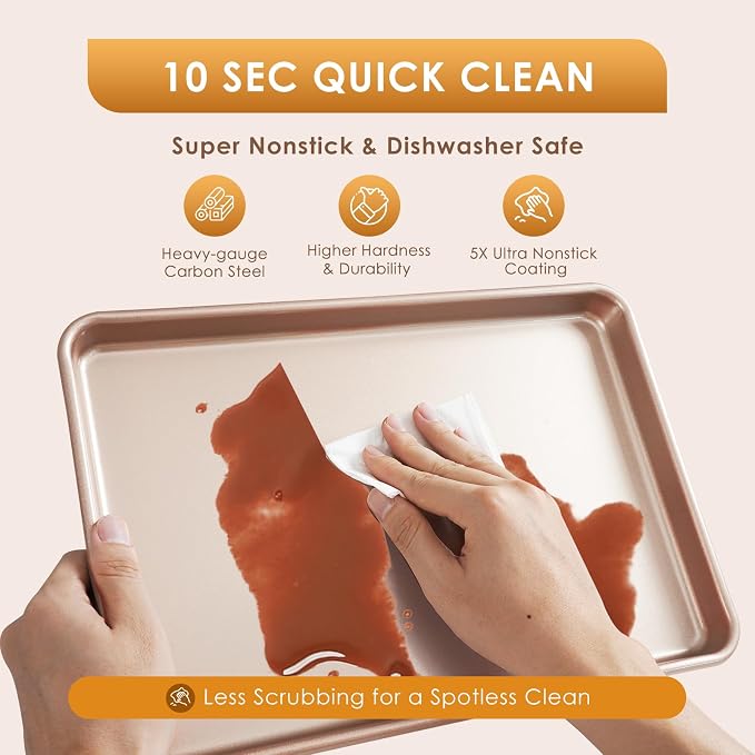 Baking Sheet Pan Set of 3, Nonstick Commercial Cookie Sheets for Baking | Commercial Half/Quarter/Jelly Roll Pans Replacement Toaster Oven Tray, Heavy Duty & Easy Clean - Image 8