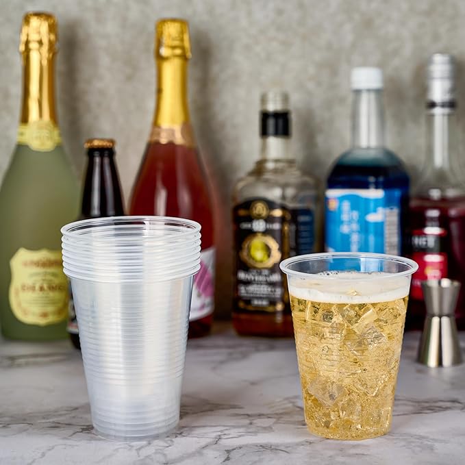 Turbo Bee 16 oz Clear Plastic Cups, 300 Count Disposable Party Cups for Beer, Soda & Iced Drinks, Bulk Cups for Barbecues & Large Gatherings