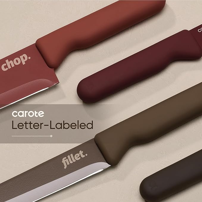 CAROTE Kitchen Knife Set, 6 Floral Knives with 6 Blade Guards, 12-Piece | Stainless Steel Blades, Ceramic Nonstick Coating, Long-Lasting Sharpness, Rust-Resistant, Non-Slip, Dishwasher Safe - Image 3