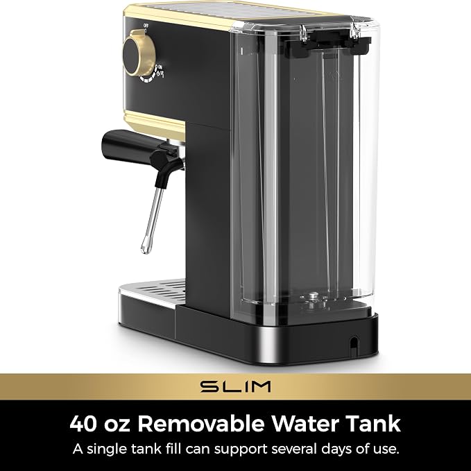 CHULUX Slim Espresso Machine with Milk Frother for Home Latte, Black & Gold | Precise Pressure Gauge, Food-Grade Materials, 20 Bar Italian Pump, Professional Temperature Control System, Stainless Steel - Image 7