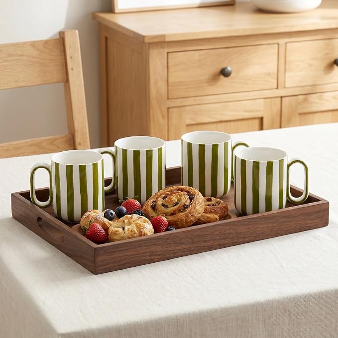 Ceramic Coffee Mugs Set of 4, 15 oz Stoneware Coffee Cups with Handle | Aesthetic Green Stripe Latte Tea Mug for Latte Tea Hot Chocolate, Microwave and Dishwasher Safe (15 oz) - Image 4