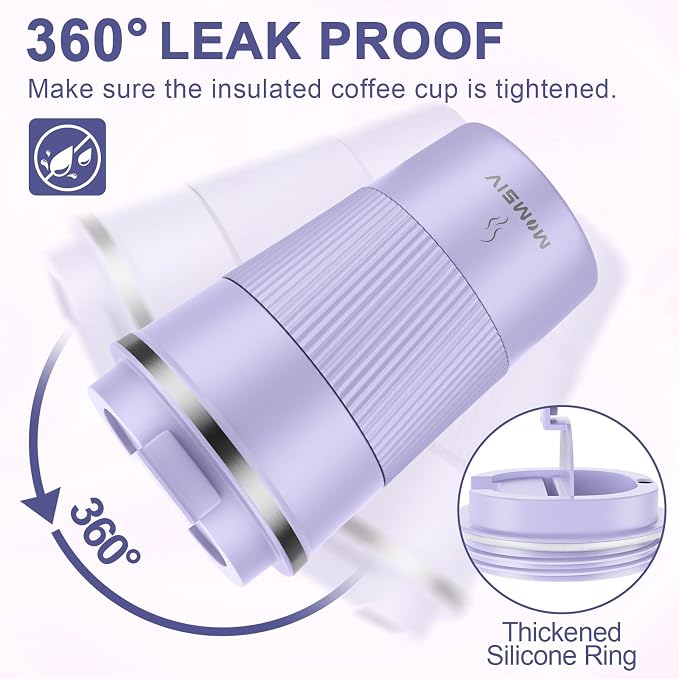 MOMSIV 12oz Travel Coffee Mug, Insulated Coffee Cup with Leakproof Lid | 6-Hour Heat Retention, 360°Leak proof, Vacuum Stainless Steel Double Walled, BPA-free, Reusable And To Go Coffee Mug - Image 5