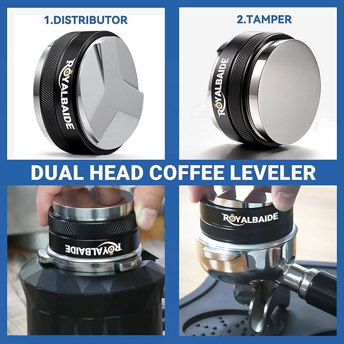 51mm Espresso Tamper and Distributor, Dual Head Coffee Leveler Compatible with 51mm Portafilter, Adjustable Depth Detachable Professional Espresso Hand Tampers