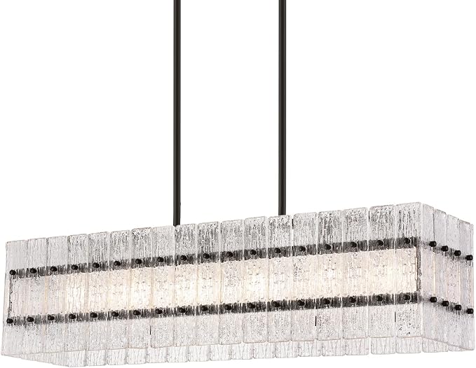 Modern Black Rectangle Water Ripple Glass Chandelier 6 Lights for Dining Room Kitchen Island Bar Living Room UL Listed L39.4 in - Image 9