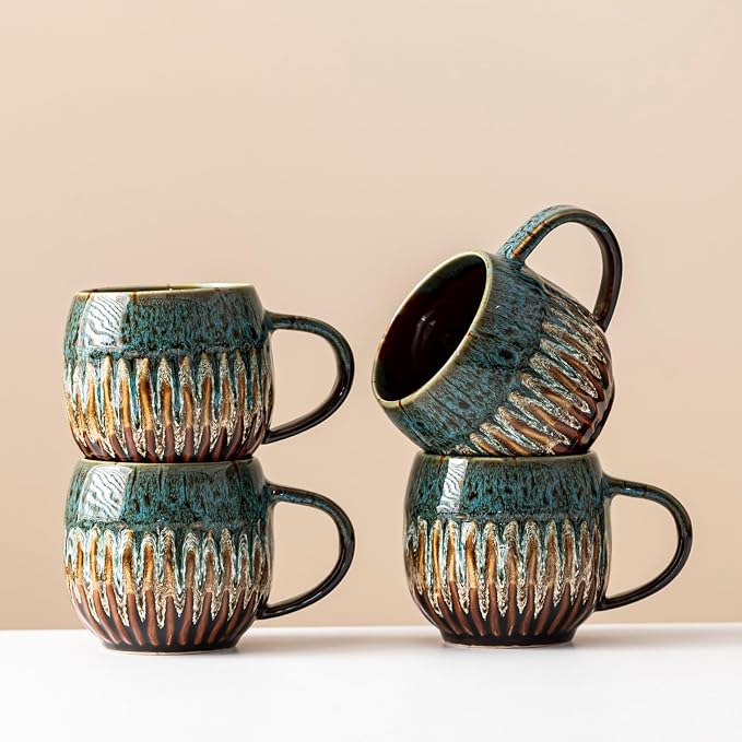 Large Ceramic Coffee Mug - 13oz Tea Cup, Blue, Set of 4 | Large Tea Mug, Microwave Safe, Dishwasher Safe by LPYLXINGYAN