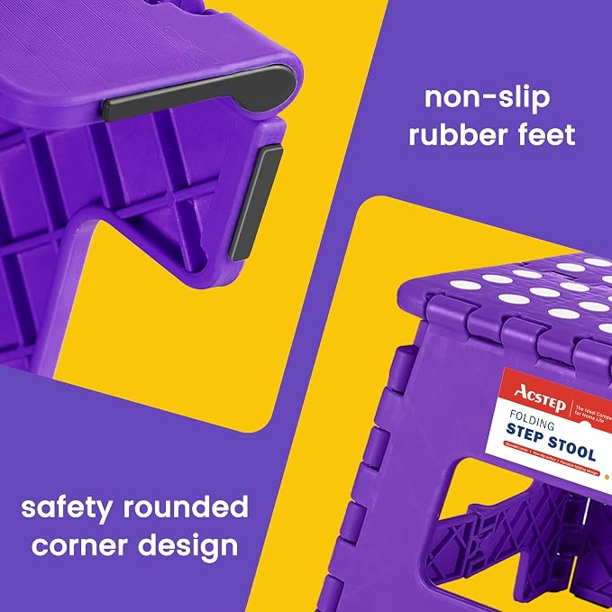 ACSTEP Folding Step Stool 9 Inch, Non-Slip Foldable Stools for Kids, Purple | Heavy Duty Collapsible Foot Stool, Lightweight, Holds 300lb for Toddler/Adults Kitchen Bathroom Bedroom Outdoor, with Handle - Image 3