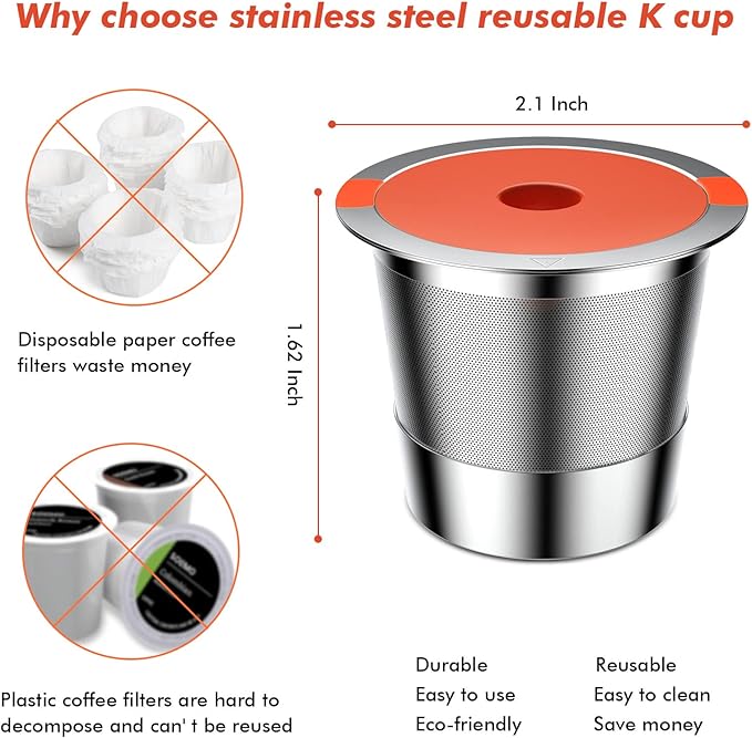 Reusable K Cups and Coffee Pods,Universal stainless steel k Cups for Keurig 2.0 and 1.0 Coffee Makers machine(2pack)