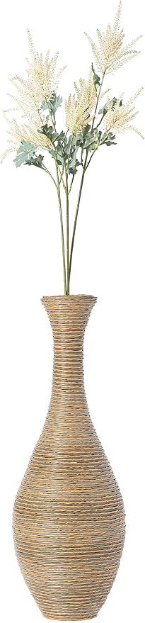38-inch Tall Artificial Rattan Floor Vase in Elegant Beige - Statement Piece for Living Room Decor, Entryway, or Hallway - Versatile Home Accent for Dried or Silk Floral Arrangements by Uniquewise