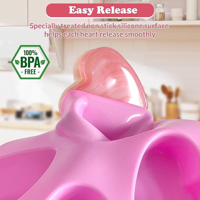 HKNMTT Heart Silicone Molds Valentine's Day for Baking Cake Chocolate Cocoa Bomb, Love Shaped Jello Chocoflan Oreo Moulds, 6 Cavity 2 Pack Soap Craft Oven Safe DIY Handmade Gift Pan - Image 5
