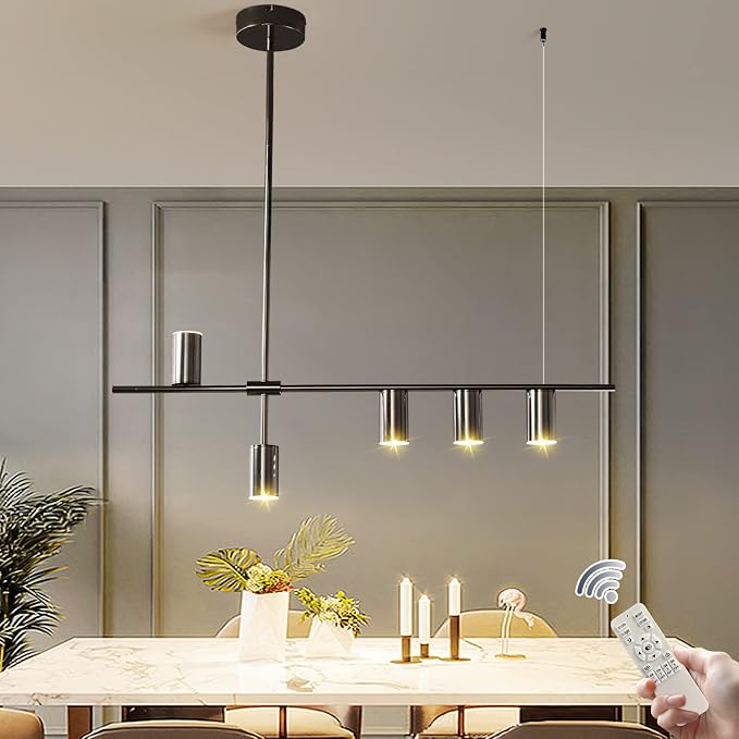 Siittoo 39" Modern LED Pendant Light, Dimmable Black Kitchen Island Light | 35W Adjustable LED Pendant with Remote, 3000K-6000K Dimming for Kitchen Island, Dining Room & Office by Siittoo