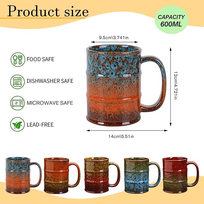 Coffee Mug,20 Oz Coffee Cups Ceramic Tea Cup Large Coffee Mug for Office and Home - Dishwasher and Microwave Safe Novelty Coffee Mug(1,Red and Green) - Image 2