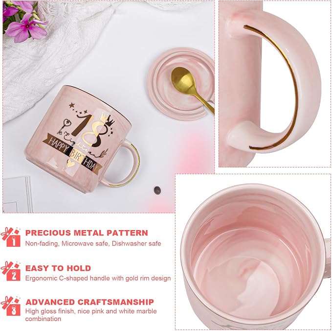 18th Birthday Gifts for Girls, 18 Year Old Girl Birthday Gifts, 14 Oz Mug | Unique Gift Ideas for 18 Year Old Girl Daughter, Niece, Granddaughter, Presents for 18th Birthday, with Spoon Card Gift Box - Image 3