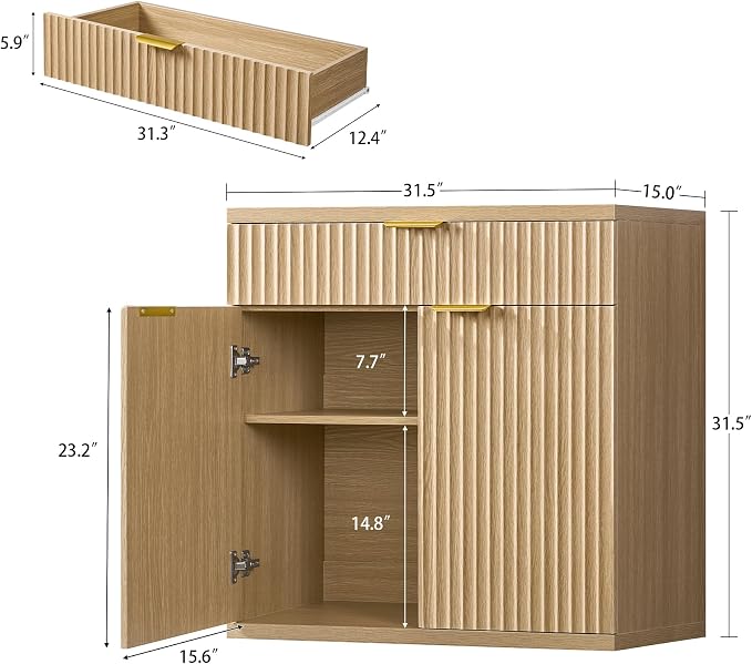 TEENFON Fluted Buffet Cabinet with Storage, 63" Sideboard Cabinet, Coffee Bar Cabinet with 2 Doors and Adjustable Shelf for Living Room, Kitchen, Entryway, Natural - Image 2