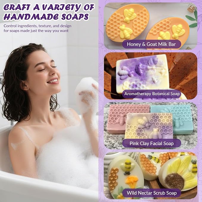 HKNMTT Silicone Bee Honeycomb Flower Oval Bar Molds, 6 Shapes 12 Cavities for Candy Soap Making Shower Steamer Homemade Bath Bomb Lotion Shampoo Bar Dessert DIY Set Non-stick Craft Food Grade 2 Pack - Image 2