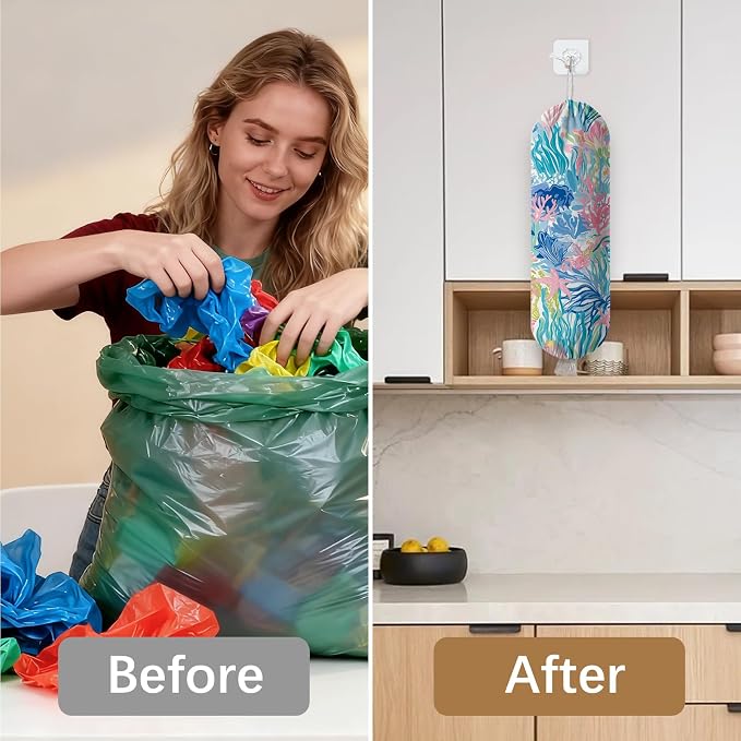 Plastic Bag Holder Dispenser, Plants Plastic Grocery Bag Organizer & Wall Mount Paper Trash Bag Saver Storage for Kitchen Home Pantry Decor, Shopping Bags Storage Dispenser - Image 6