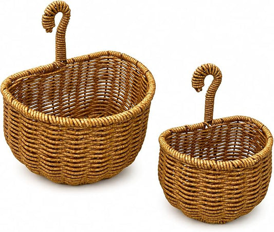 2 Pack Hanging Wall Storage Basket, Woven Rattan Organizer，RATTAN YELLOW | Rustic Hand woven wall organizer with hook for kitchen, bathroom and entryway storage, Space-saving decor for modern homes by Unknown