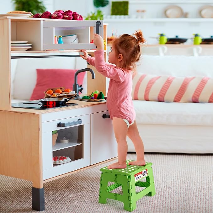 ACSTEP Folding Step Stool 9 Inch for Kids and Adults, 300 lbs, Green | Lightweight Plastic Small Foldable Step Stool with Handle, Non-Slip, for Kitchen, Bathroom, Bedroom and Closet - Image 9
