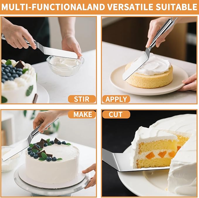 3 Pcs Offset Spatula Set with 6", 8" & 10" Blade, Stainless Steel Icing Spatula Cake Decorating Tools Frosting Smoother for Cake Decorating, Baking