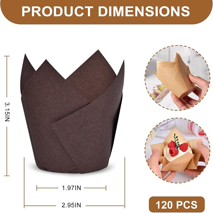 120 Counts Tulip Cupcake Liners for Baking Cups, Food Grade Parchment Paper Muffin Liners Holders, Standard Tulip Cupcake Liners, Greaseproof Cupcake Wrappers for Party, Christmas by Neyimqr (MIX) - Image 2