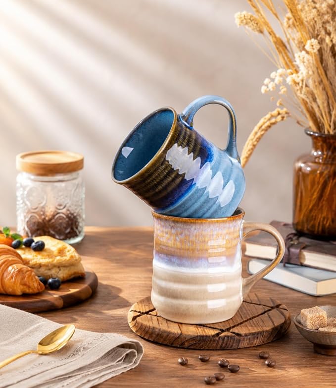 GBhome 18oz Large Coffee Mug Set of 2, Handmade Ceramic Coffee Mugs for Latte/Tea/Beer/Hot Cocoa, Dishwasher & Microwave Safe,Multi-Color - Image 7