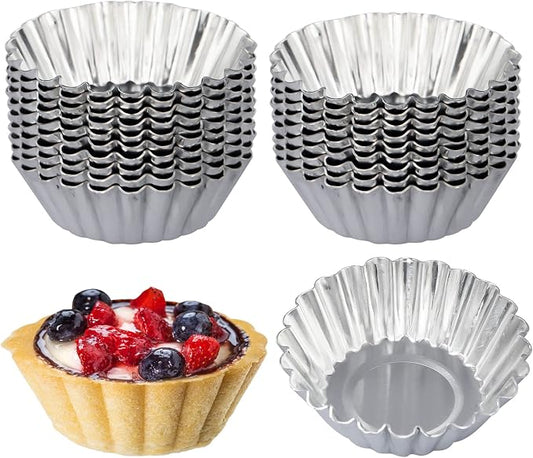 20 Pack Egg Tart Pans, 2.6 x 0.8in Small Metal Cupcake Pans Pie Cookie Muffin Tins Reusable Baking Mold Cups by ISKYBOB