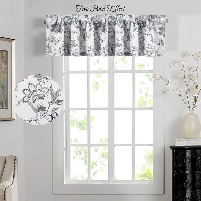 H.VERSAILTEX Blackout Curtain Valances for Kitchen Window/Living Room/Bathroom Privacy Added Rod Pocket Home Decoration Winow Valance, 52" W x 18" L, Floral in Antique Green (Pack of 4) - Image 3