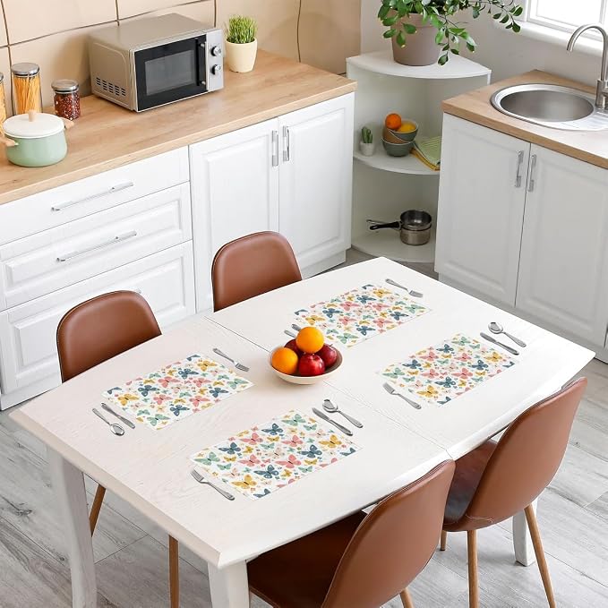 Feelyou Butterfly Table Mats Placemat Butterflies Print Placemats Set of 4 Placemats for Dining Table Indoor Outdoor Kitchen Kitchen Dining Table Butterfly Floral Decor Table Place Mats 12"x18" - Image 3