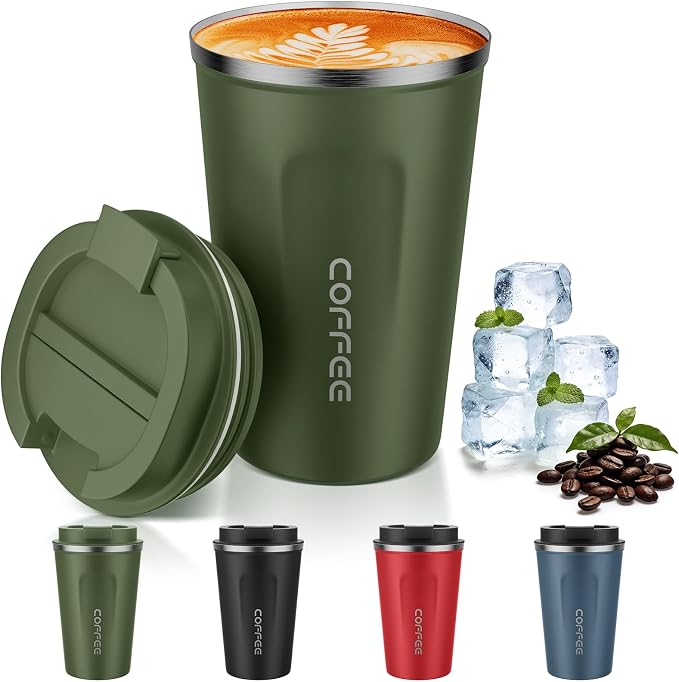 MOMSIV 12oz Travel Mug, Insulated Coffee Cup with Leakproof Lid, Vacuum Stainless Steel Double Walled Reusable Tumbler for Hot and Cold Water Coffee and Tea In Travel and Car Armygreen | 6-Hour Heat Retention, 360°Leak proof, Vacuum Stainless Steel Dou... by MOMSIV
