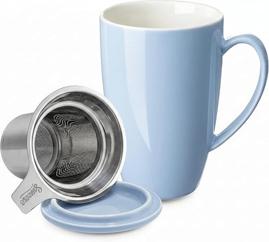 Sweese 15 OZ Porcelain Tea Mug with Infuser and Lid, Loose Leaf Tea Cup, Gifts for Tea Lover, Lilac by Sweese