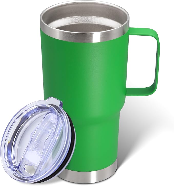 20 oz Tumbler with Handle and Lid Insulated Travel Coffee Mug Green 1P | Stainless Steel Tumbler, coffee tumbler with handle,Spill Proof Double Wall Vacuum Tumbler Cup Keep Drink Hot & Cold by ATQTQ