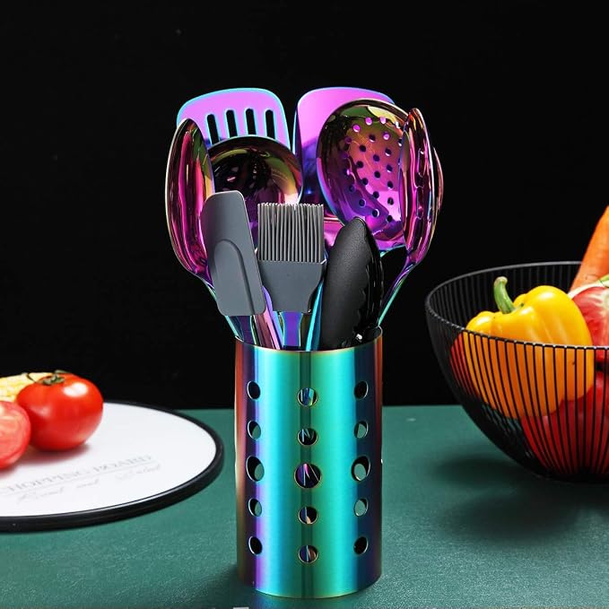 Rainbow Kitchen Utensils Set,13 Pieces Stainless Steel Cooking Utensils Set With Titanium Rainbow Plating,Kitchen Tools Set With Utensil Holder For Non-Stick Cookware Dishwasher Safe (13 Packs) - Image 2