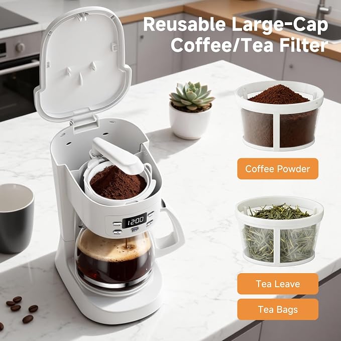 Coffee Maker, 5 Cup Programmable Drip Coffee Machine-White | 20 Hours Timer, 2 Hours Keep Warm, Compatible with Ground&Tea Leaves,Portable Small Cafetera for Home Office Travel Camping - Image 5