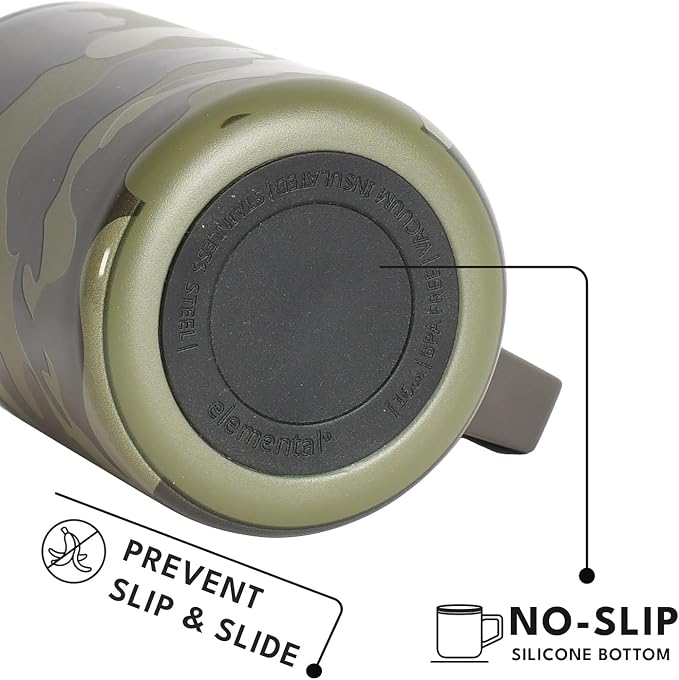 Elemental Insulated Coffee Mug - Triple-Wall Stainless Steel Summit Travel Cup for Hot and Cold Drinks - Thermal Coffee Mug with Lid and Handle for Camping, Office & Travel 16oz - Dark Green Camo - Image 4