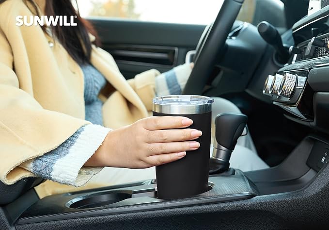 SUNWILL Travel Coffee Tumbler 20 oz, Insulated Mug with Lid, Stainless Steel Cup for Outdoor, Powder Coated Black - Image 6