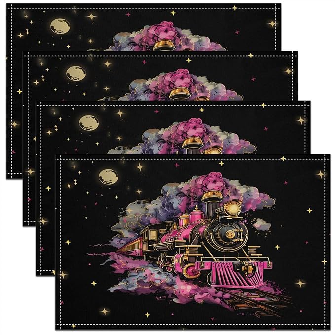 Feelyou Train Placemats Set of 4 Transportation Vehicle Table Mats Cartoon Train Transportation Place Mat for Kitchen Dining Table Party Decor Indoor Outdoor 18"x12" Cute by Feelyou