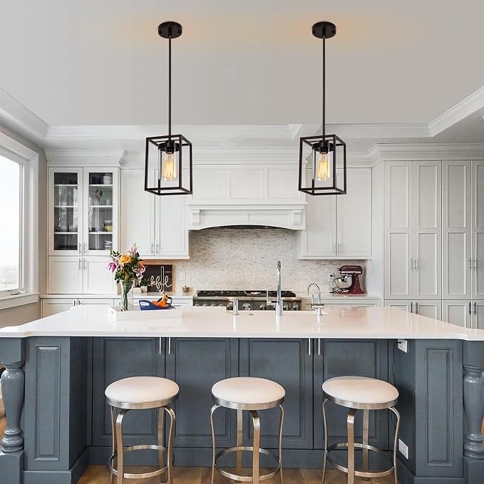 1-Light Oil Rubbed Bronze Pendant Light Fixture, with Clear Glass Shade | Farmhouse Iron Cage Metal, Lantern Pendant Light For Kitchen Island Entryway Dining Room Hallway - Image 2