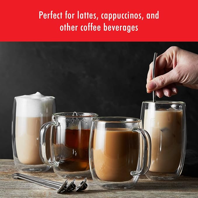 Zwilling Sorrento Plus 2-Pc Double Wall Insulated Glass Coffee Mug Set | Double-Wall Glass Keeps Drinks Hot or Cold Longer. Comfortable to hold. Mouth-blown Glass Mugs by Skilled Artisan - Image 8