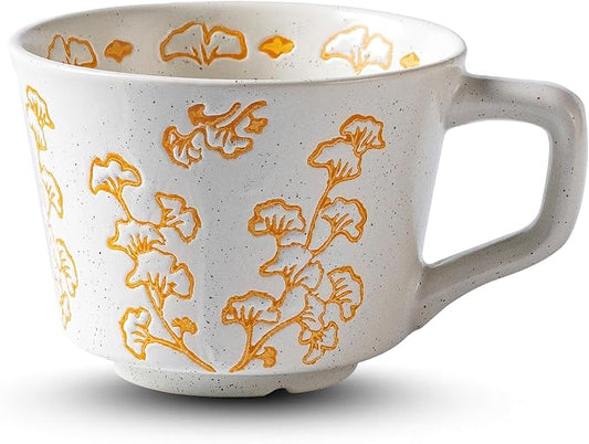 Ceramic Mug 11 oz Unique Luxurious Cup, Mug for Coffee Milk Latte Cappuccino Tea, Office Home Dishwasher Microwave Freezer Safe Stoneware Handmade Minimalist Cup Yellow by Noevany