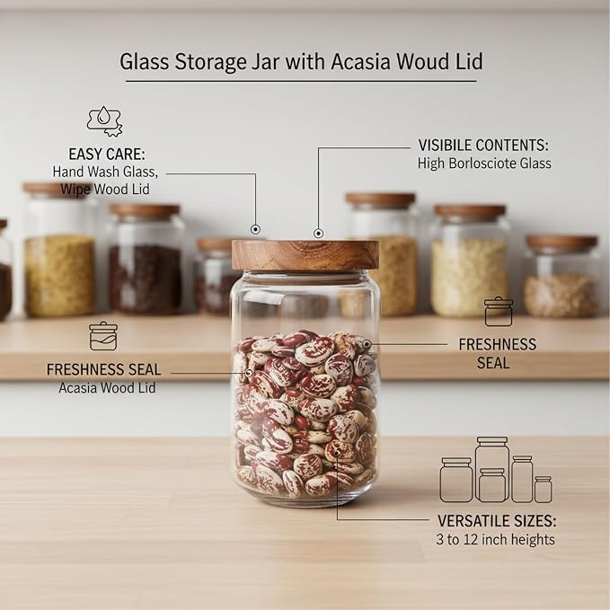 Clear Glass Storage Jar with Acacia Wood Lid for Pantry Organization - High Borosilicate Kitchen Canister - Image 5