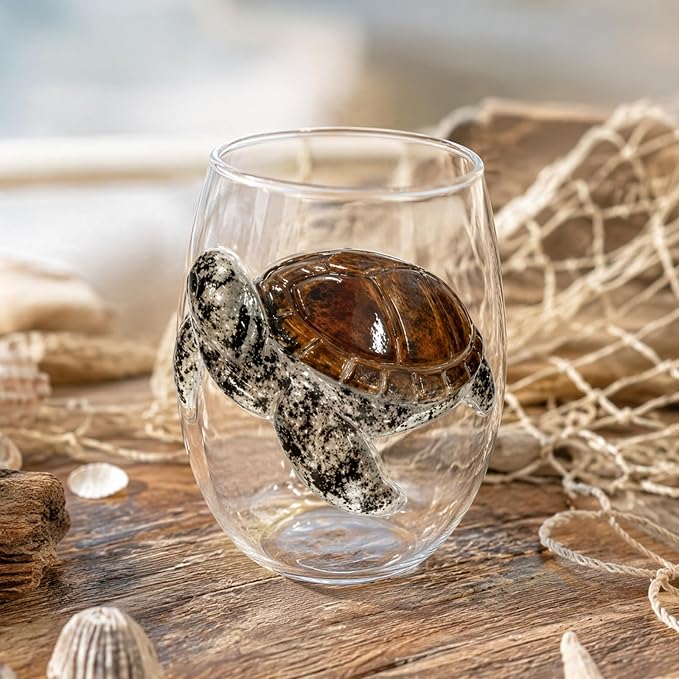 Blue Handmade Stemless Ocean Glass Cup 3D Sculpted White Style 7 | 3D Sculpted Handmade Blue Ring Stemless Glass Ocean Cup Handblown Glassware (White Style 7) - Image 4
