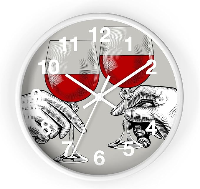 Mozingo ~ Wine Clock for Kitchen Bar Wall It's Wine O'clock Silent Time Gift Home Decor Made In USA, 10" (Hour Marks - Numbers, Clock Frame Color - White, Wine Theme #04) by Unknown