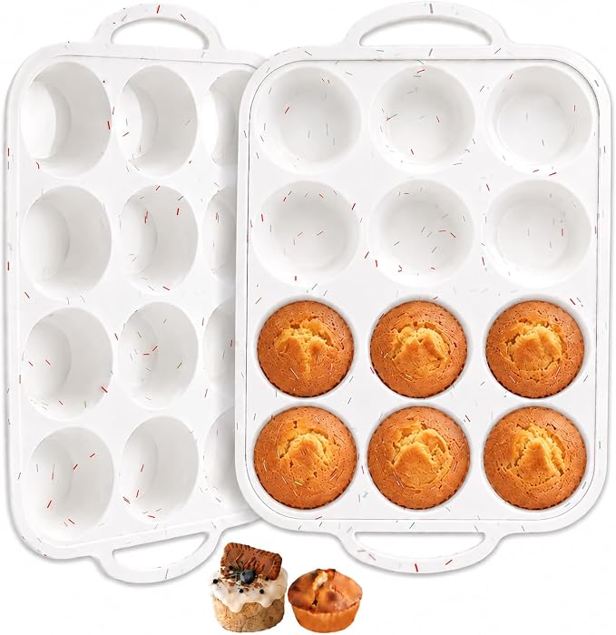 Redfly Silicone Muffin Pans for Baking 12 Cup with Metal Reinforced Frame, Nonstick 2Pack Regular Size Cupcake Pan, BPA Free Food Grade, Easy Release, Dishwasher Oven Freezer Safe for Egg Bite Molds by Redfly