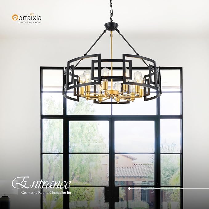 Modern 31.5" Black Gold Chandelier for Dining Room Large Industrial Vintage 6-Light Round Ceiling Mount Pendant Light Fixture for Kitchen Bedroom Living Room Stairway Hallway Entryway Foyer - Image 6